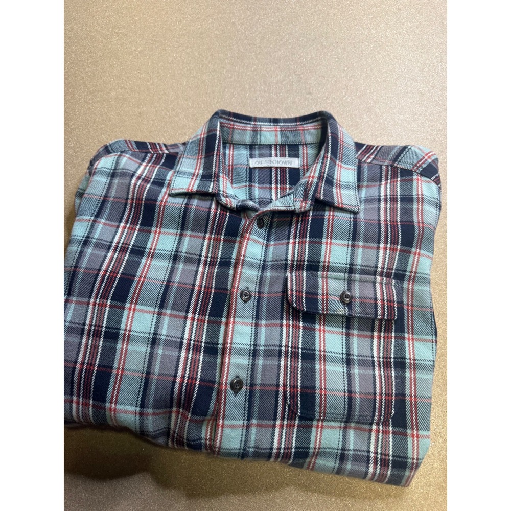 Outerknown Blanket Shirt Mens Medium Organic Cotton Plaid Flannel‎ Blue Red M
